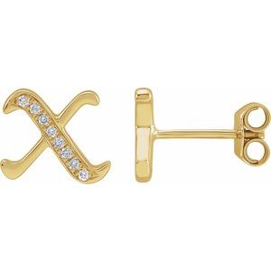Ladies Natural Diamond Gothic Initial X Earring (I1, H+) — 14K Yellow Gold