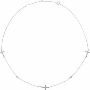Ladies Natural Diamond 5-Station Cross 16-18” Necklace (I1, H+) — 14K White Gold