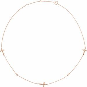 Ladies Natural Diamond 5-Station Cross 16-18” Necklace (I1, H+) — 14K Rose Gold