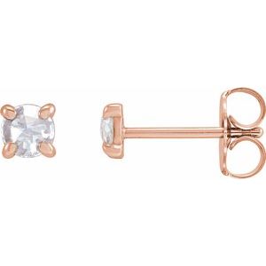Ladies Rose-Cut Natural Diamond Stud Earrings (Vs/Si1, Ghi) — 14K Rose Gold