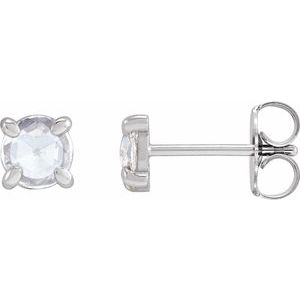 Ladies Rose-Cut Natural Diamond Stud Earrings (Vs/Si1, Ghi) — 14K White Gold