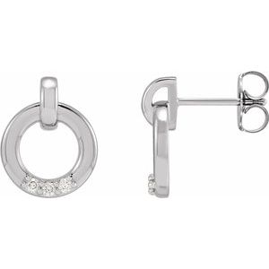 Ladies Natural Diamond Circle Earrings — Sterling Silver