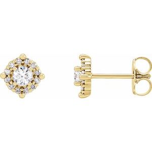 Ladies Natural Diamond Halo-Style Earrings — 14K Yellow Gold
