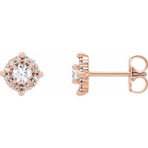 Ladies Natural Diamond Halo-Style Earrings — 14K Rose Gold