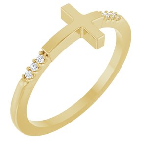 Ladies Diamond Stackable Sideways Cross Ring (I1, G-H) — 14K Yellow Gold
