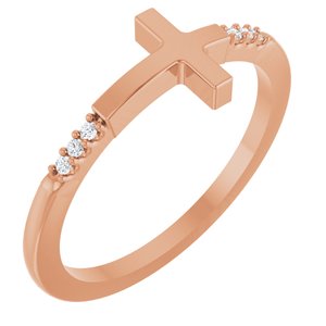 Ladies Diamond Stackable Sideways Cross Ring (I1, G-H) — 14K Rose Gold