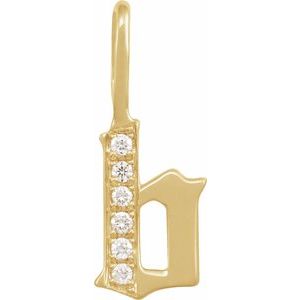 Ladies Natural Diamond Gothic Initial B Charm/Pendant (I1, H+) — 14K Yellow Gold