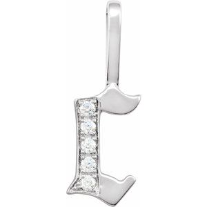 Ladies Natural Diamond Gothic Initial C Charm/Pendant (I1, H+) — 14K White Gold