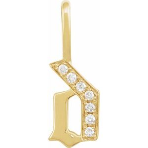 Ladies Natural Diamond Gothic Initial D Charm/Pendant (I1, H+) — 14K Yellow Gold