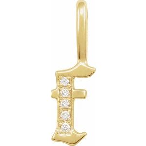 Ladies Natural Diamond Gothic Initial F Charm/Pendant (I1, H+) — 14K Yellow Gold