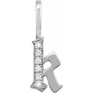 Ladies Natural Diamond Gothic Initial K Charm/Pendant (I1, H+) — 14K White Gold