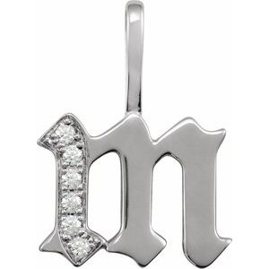 Ladies Natural Diamond Gothic Initial M Charm/Pendant (I1, H+) — 14K White Gold