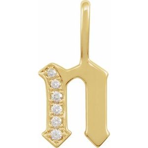 Ladies Natural Diamond Gothic Initial N Charm/Pendant (I1, H+) — 14K Yellow Gold