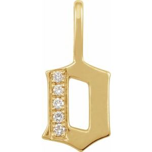 Ladies Natural Diamond Gothic Initial O Charm/Pendant (I1, H+) — 14K Yellow Gold