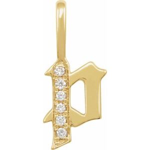 Ladies Natural Diamond Gothic Initial P Charm/Pendant (I1, H+) — 14K Yellow Gold