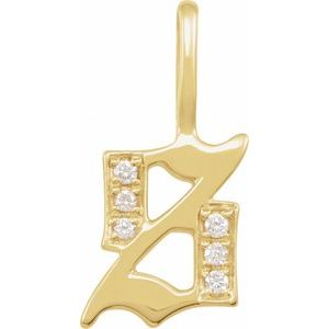 Ladies Natural Diamond Gothic Initial S Charm/Pendant (I1, H+) — 14K Yellow Gold