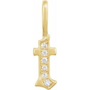 Ladies Natural Diamond Gothic Initial T Charm/Pendant (I1, H+) — 14K Yellow Gold