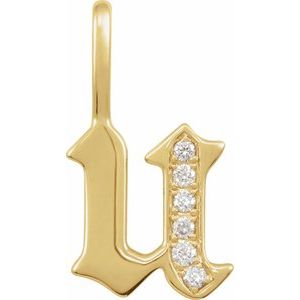 Ladies Natural Diamond Gothic Initial U Charm/Pendant (I1, H+) — 14K Yellow Gold