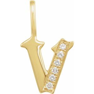 Ladies Natural Diamond Gothic Initial V Charm/Pendant (I1, H+) — 14K Yellow Gold