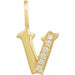 Ladies Natural Diamond Gothic Initial V Charm/Pendant (I1, H+) — 14K Yellow Gold