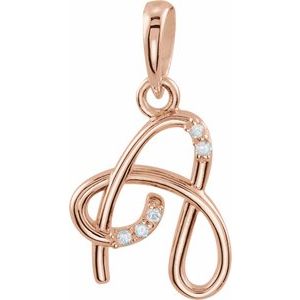 Ladies Natural Diamond Initial A Pendant (I1, G-H) — 14K Rose Gold