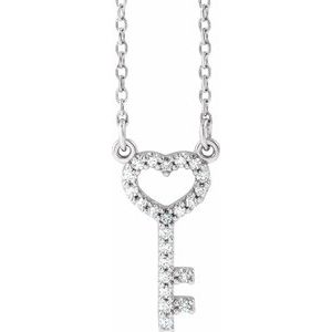 Ladies Natural Diamond Heart Key 16 1/ Necklace (I1, G-H) — 14K White Gold