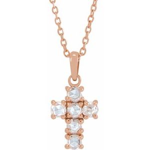 Ladies Rose-Cut Natural Diamond Cross Necklace (Vs/Si1, Ghi) — 14K Rose Gold