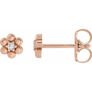 Ladies Natural Diamond Beaded Daisy Earrings — 14K Rose Gold