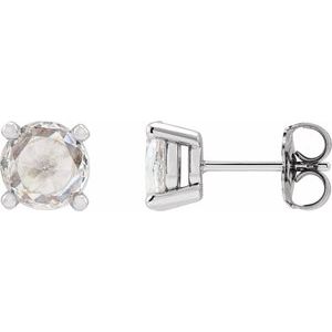 Ladies Rose-Cut Natural Diamond Stud Earrings — Sterling Silver