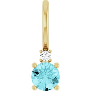 Ladies Natural Blue Zircon Natural Diamond Charm/Pendant (I1, G-H) — 14K Yellow Gold