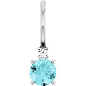 Ladies Natural Blue Zircon Natural Diamond Charm/Pendant (I1, G-H) — Sterling Silver