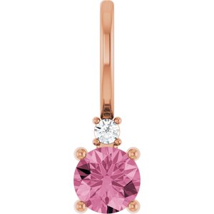 Ladies Natural Pink Tourmaline Natural Diamond Charm/Pendant (I1, G-H) — 14K Rose Gold
