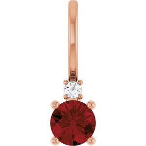 Ladies Natural Mozambique Garnet Natural Diamond Charm/Pendant (I1, G-H) — 14K Rose Gold