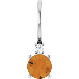 Ladies Natural Citrine Natural Diamond Charm/Pendant (I1, G-H) — Sterling Silver