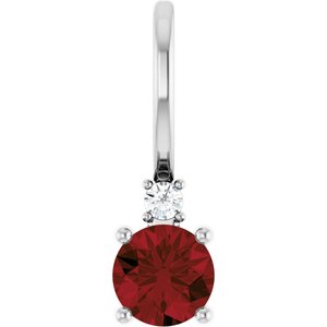 Ladies Natural Mozambique Garnet Natural Diamond Charm/Pendant (I1, G-H) — Sterling Silver