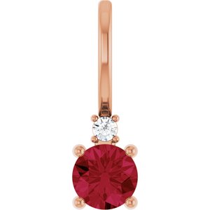 Ladies Natural Ruby Natural Diamond Charm/Pendant (I1, G-H) — 14K Rose Gold