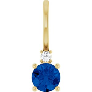 Ladies Natural Blue Sapphire Natural Diamond Charm/Pendant (I1, G-H) — 14K Yellow Gold