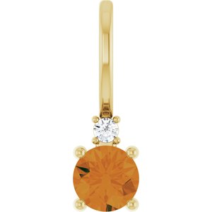 Ladies Natural Citrine Natural Diamond Charm/Pendant (I1, G-H) — 14K Yellow Gold