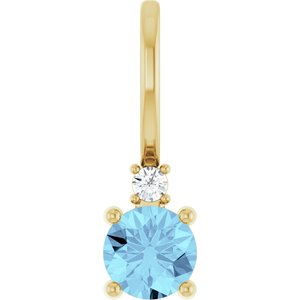 Ladies Natural Aquamarine Natural Diamond Charm/Pendant (I1, G-H) — 14K Yellow Gold
