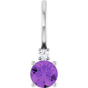 Ladies Natural Amethyst Natural Diamond Charm/Pendant (I1, G-H) — Sterling Silver