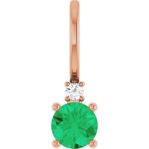 Ladies Natural Emerald Natural Diamond Charm/Pendant (I1, G-H) — 14K Rose Gold