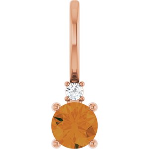 Ladies Natural Citrine Natural Diamond Charm/Pendant (I1, G-H) — 14K Rose Gold