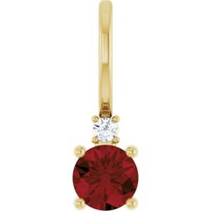 Ladies Natural Mozambique Garnet Natural Diamond Charm/Pendant (I1, G-H) — 14K Yellow Gold