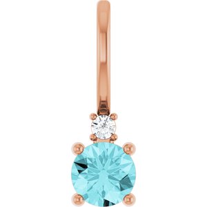 Ladies Natural Blue Zircon Natural Diamond Charm/Pendant (I1, G-H) — 14K Rose Gold