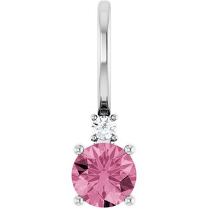Ladies Natural Pink Tourmaline Natural Diamond Charm/Pendant (Si2-Si3, G-H) — Platinum