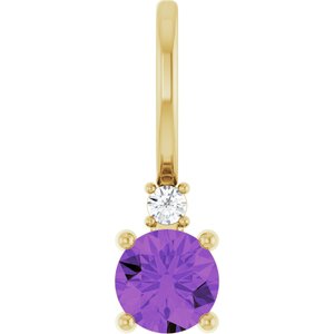 Ladies Natural Amethyst Natural Diamond Charm/Pendant (I1, G-H) — 14K Yellow Gold