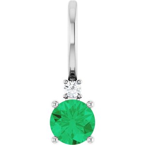 Ladies Natural Emerald Natural Diamond Charm/Pendant (Si2-Si3, G-H) — Platinum