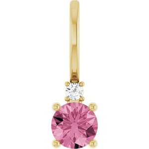 Ladies Natural Pink Tourmaline Natural Diamond Charm/Pendant (I1, G-H) — 14K Yellow Gold