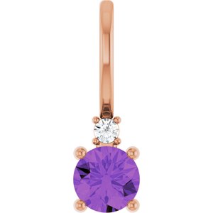 Ladies Natural Amethyst Natural Diamond Charm/Pendant (I1, G-H) — 14K Rose Gold