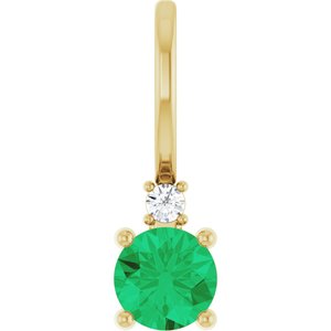 Ladies Natural Emerald Natural Diamond Charm/Pendant (I1, G-H) — 14K Yellow Gold